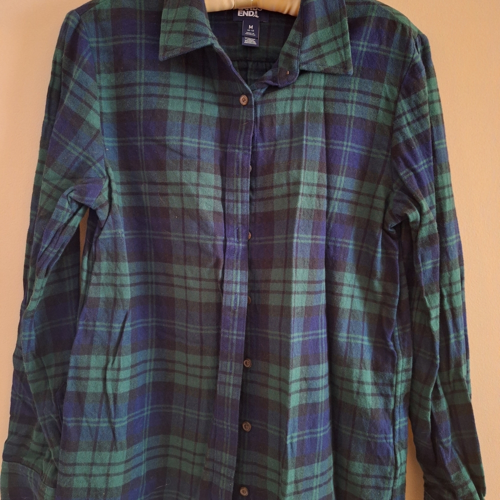 Lands' End Green and Blue Plaid Button Down Shirt